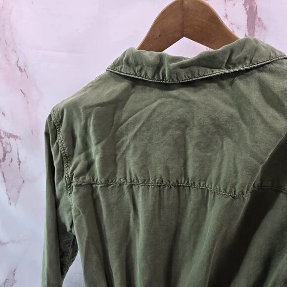 Anthropologie Dress Womens Small Green Tencel Button Mini Long Cut Out Knot - Picture 6 of 14